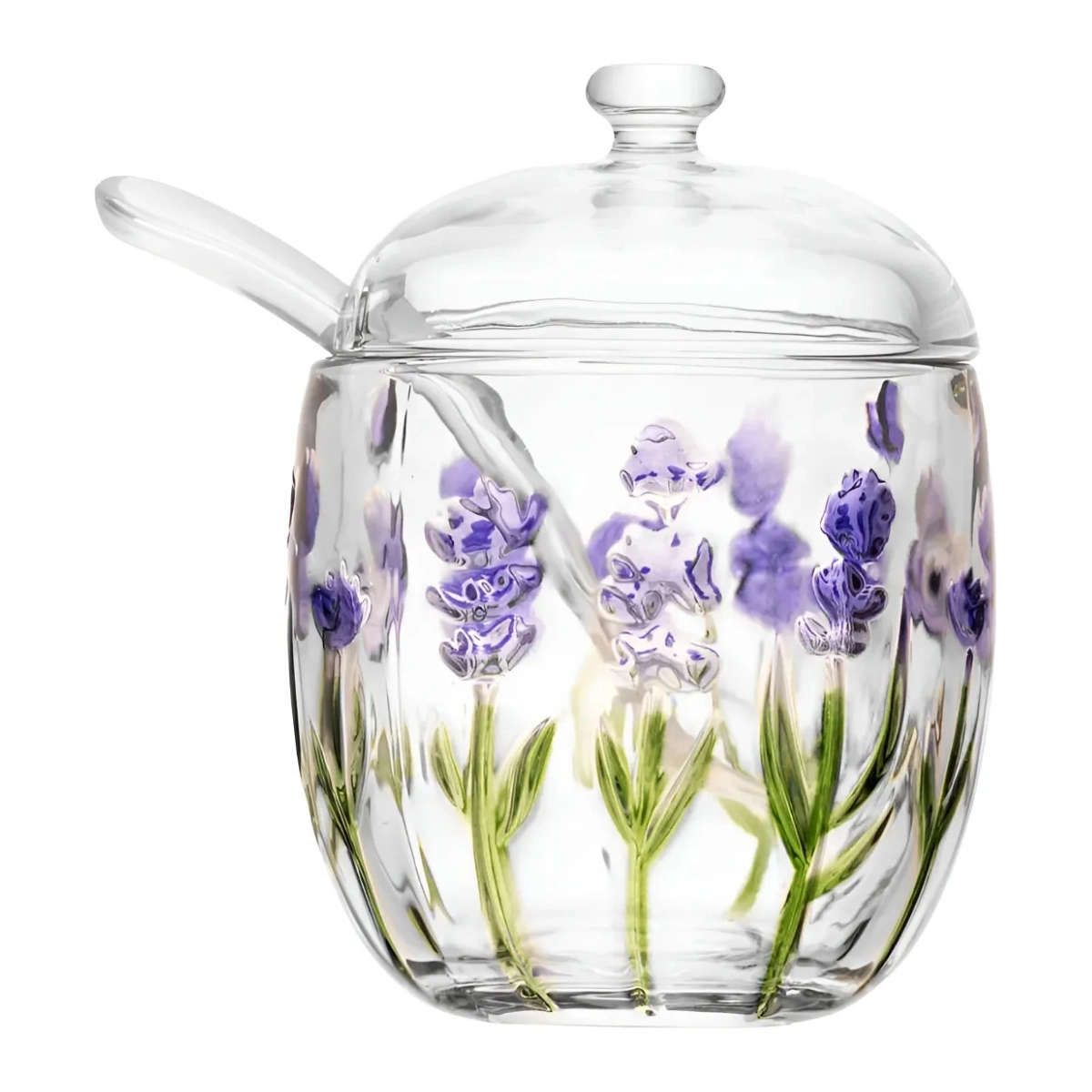 AÇUCAREIRO COM COLHER E TAMPA HAND PAINTING CRISTAL