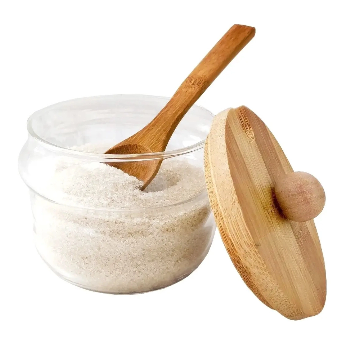 AÇUCAREIRO DE VIDRO TAMPA E COLHER BAMBU 250ML MIMO STYLE
