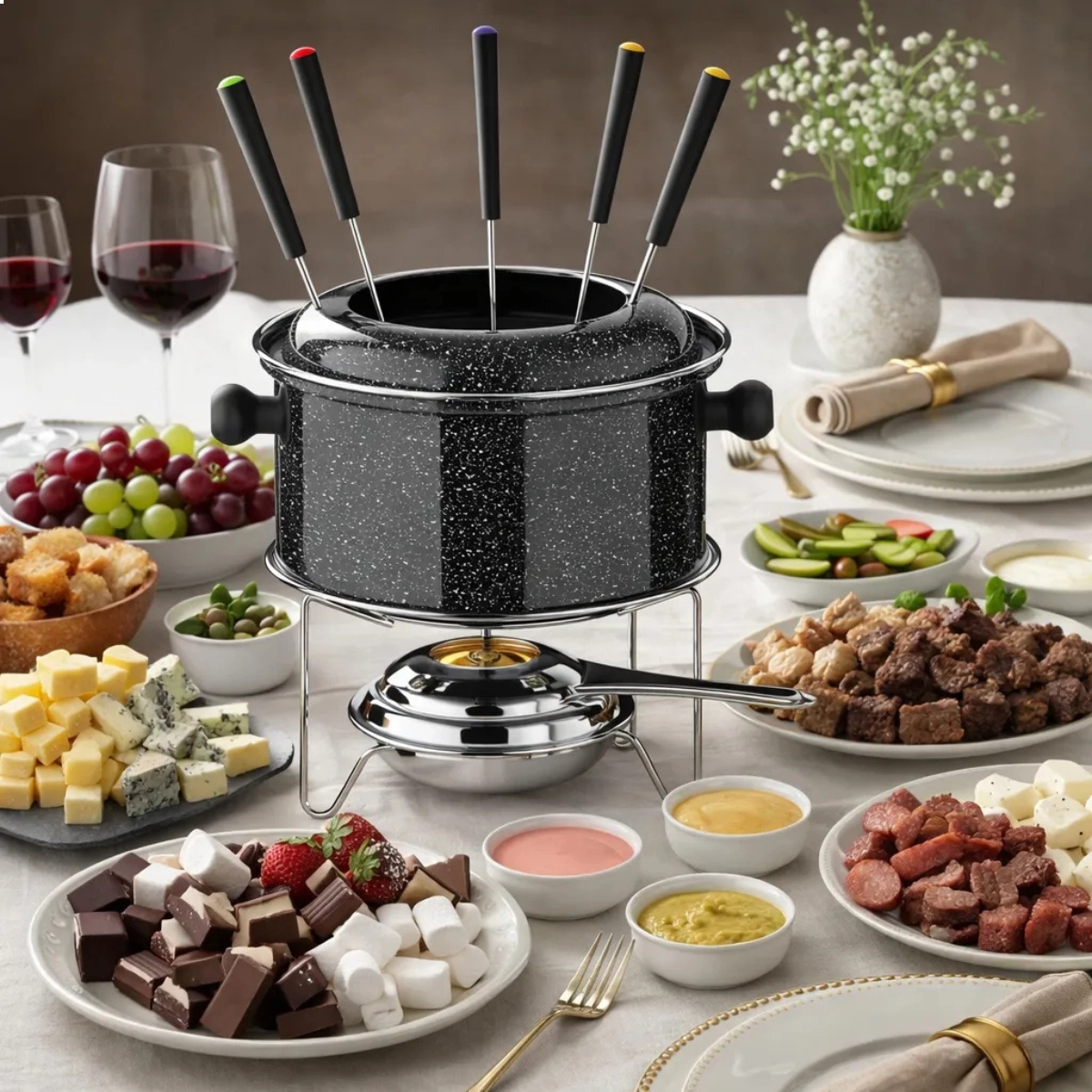 APARELHO FONDUE COLORSTONE ANTIADERENTE 10 PEÇAS 6 PESSOAS PRETA APARELHO FONDUE COLORSTONE ANTIADERENTE 10 PEÇAS 6 PESSOAS PRETA