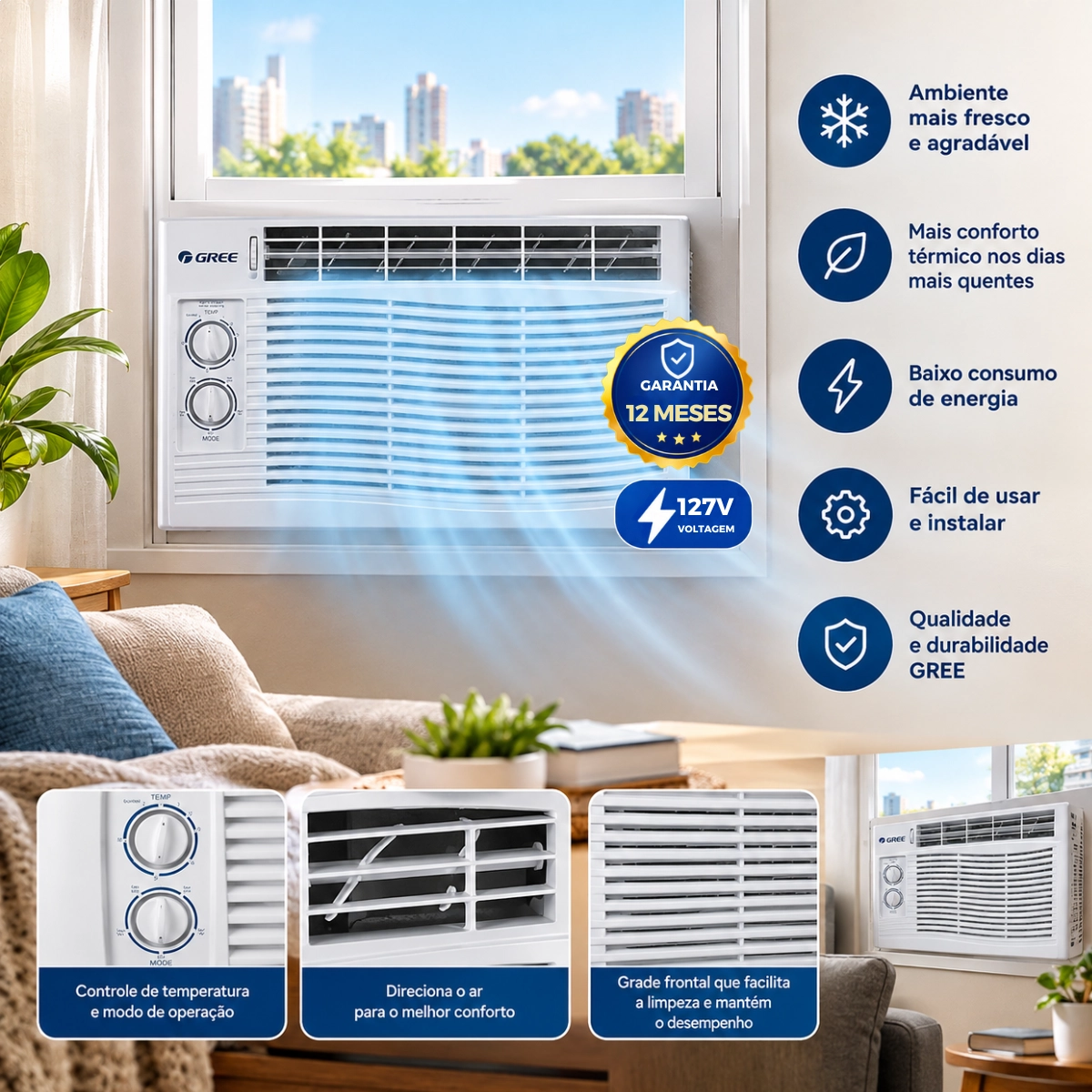 AR CONDICIONADO JANELA GREE 7000BTUS FRIO MECÂNICO ECO 127V