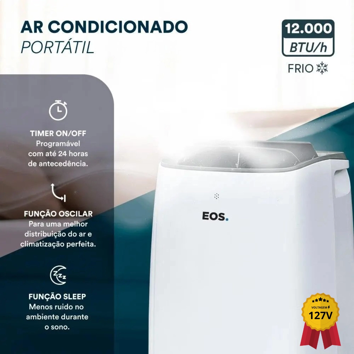 AR-CONDICIONADO PORTÁTIL 12000 BTUS EOS SLIM FRIO EAP12F 220V