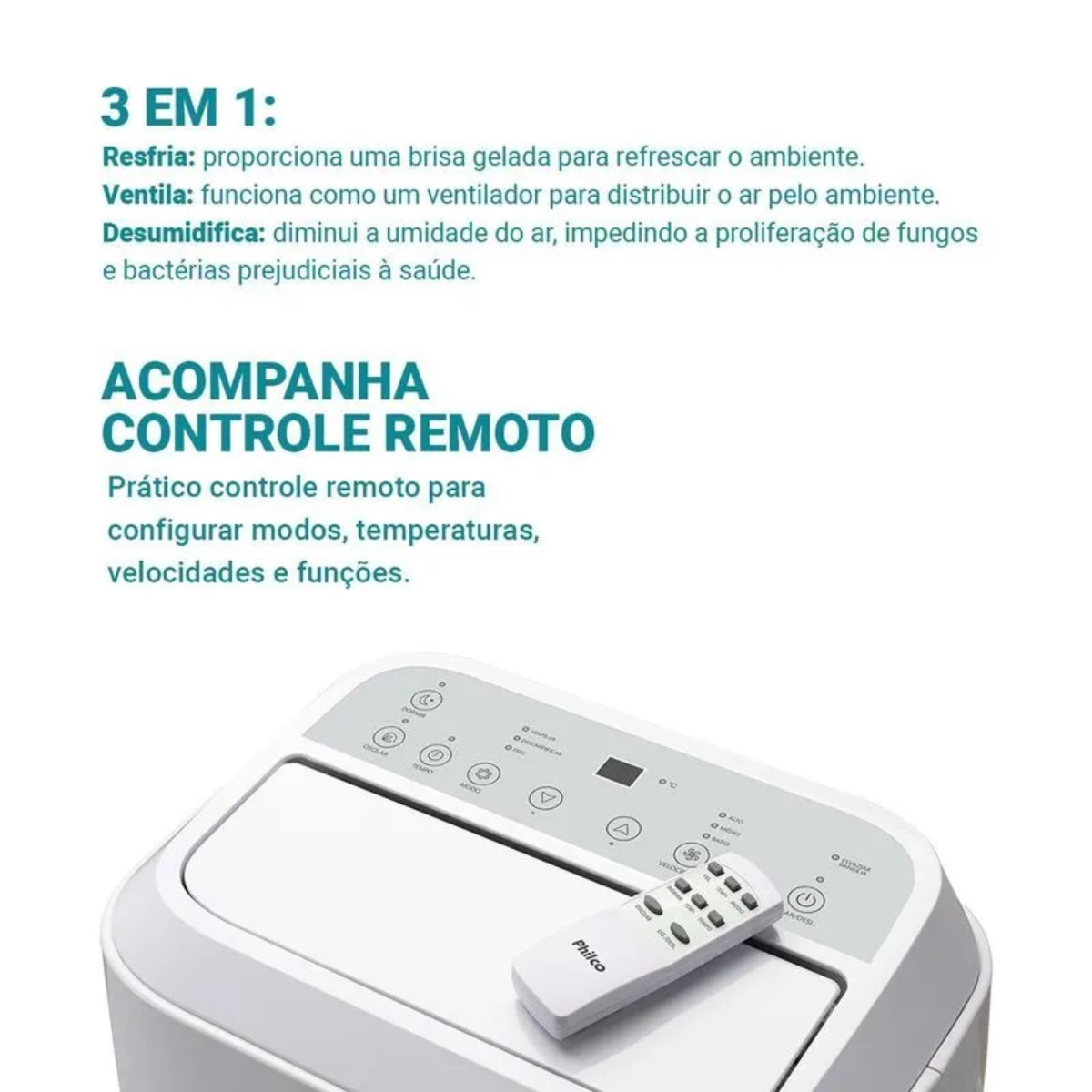 AR CONDICIONADO PORTÁTIL PHILCO 12000 BTU 3 EM 1 BRANCO 220V