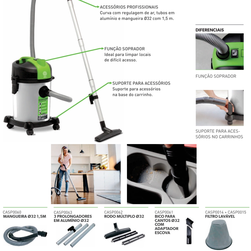 Aspirador De Pó E Agua Ecoclean Lite Aa118  220V