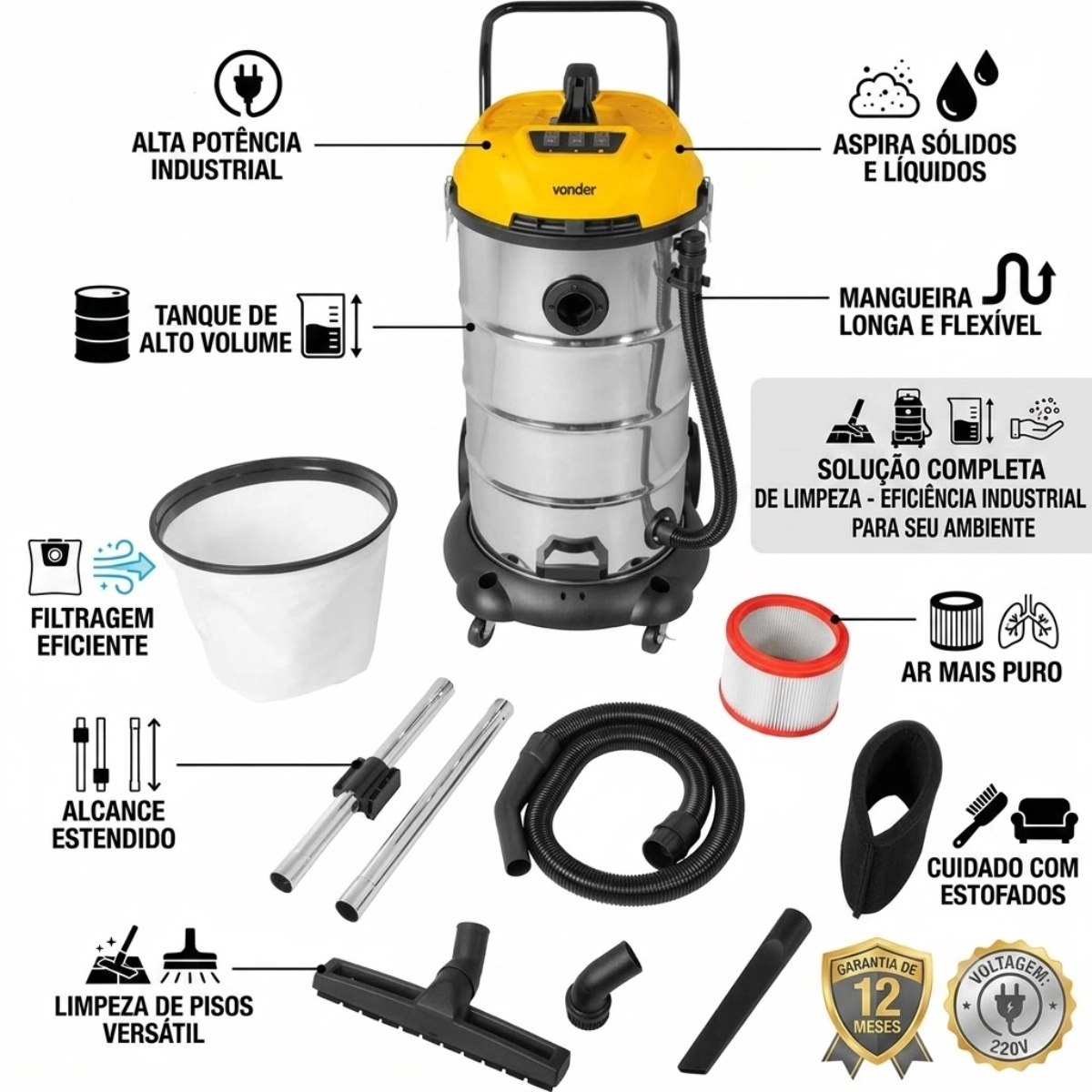 ASPIRADOR DE PÓ E LÍQUIDOS 3600W 90L APV3690 VONDER 220V ASPIRADOR DE PÓ E LÍQUIDOS 3600W 90L APV3690 VONDER 220V
