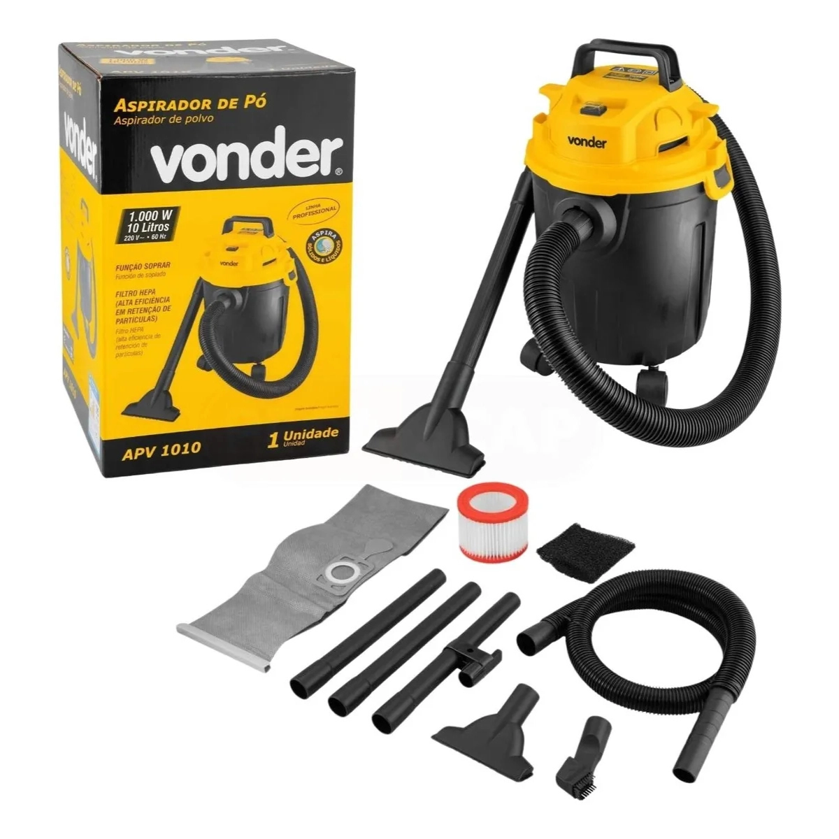 ASPIRADOR DE PÓ PROFISSIONAL 10L 1000W APV1010 VONDER 220V
