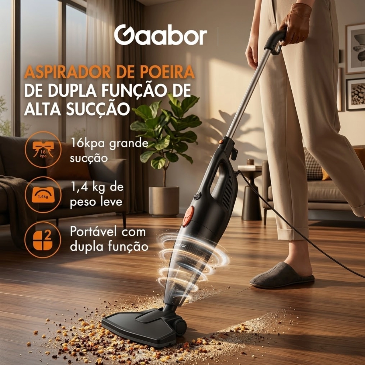 Aspirador de Po Smart Sweep Vertical Gaabor 2 em 1 Portatil Voltagem:220v Gvcw-m15a-b