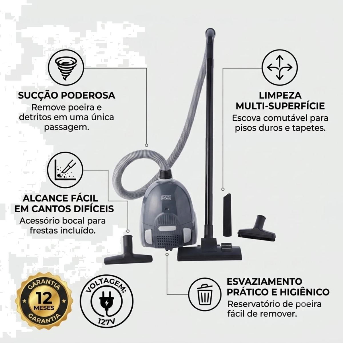 ASPIRADOR DE PO VERTICAL BLACK DECKER 2 EM 1 PORTÁTIL 127V ASPIRADOR DE PO VERTICAL BLACK DECKER 2 EM 1 PORTÁTIL 127V