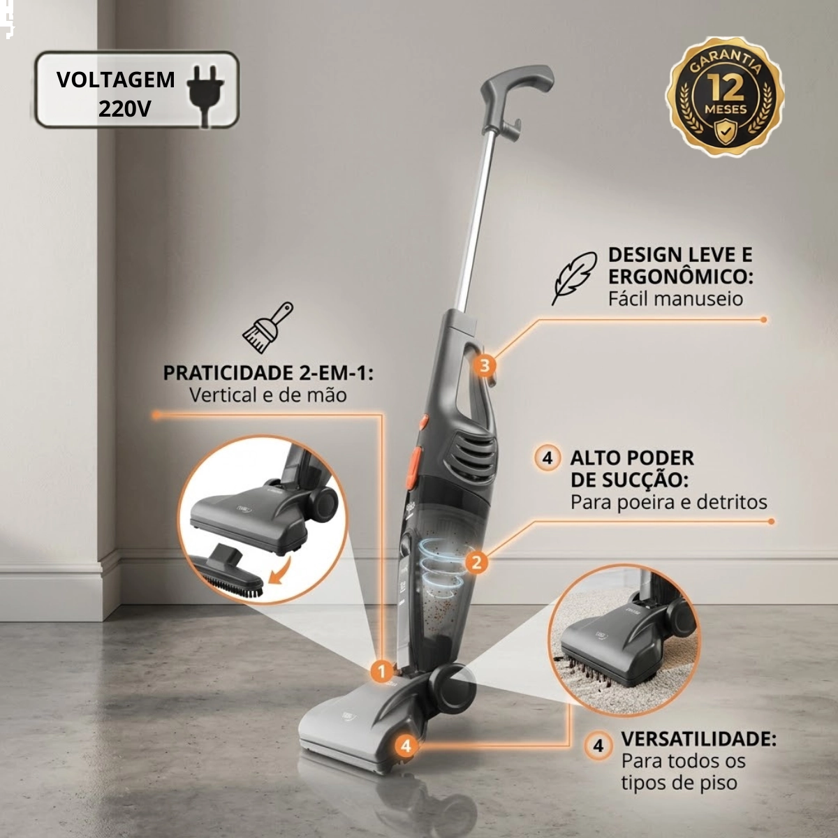 ASPIRADOR DE PO VERTICAL PAS1450C PHILCO 2 EM 1 1300W 220V ASPIRADOR DE PO VERTICAL PAS1450C PHILCO 2 EM 1 1300W 220V