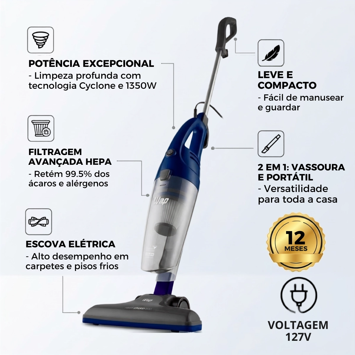 ASPIRADOR DE PO VERTICAL WAP HIGH SPEED MAX 1350W 127V