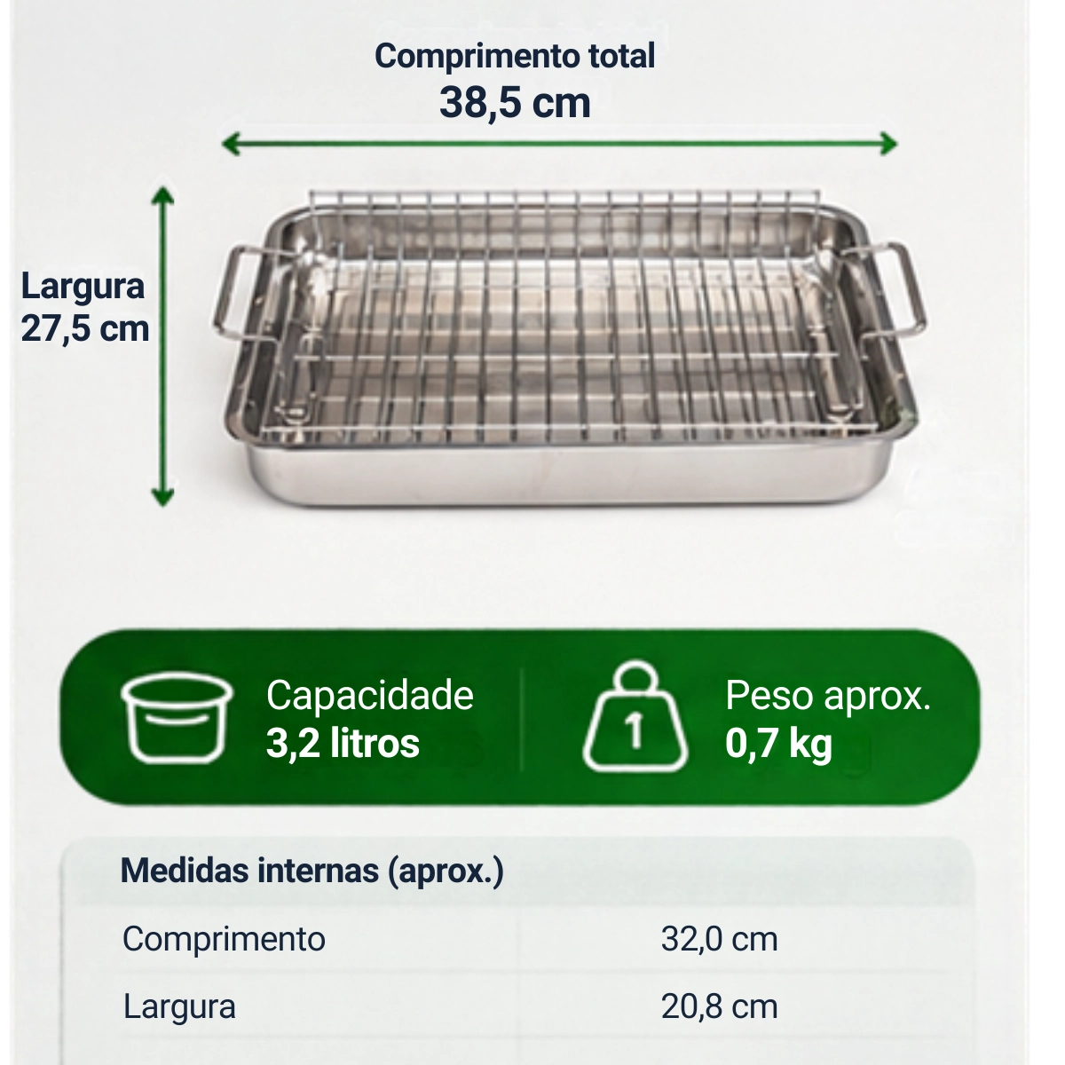 ASSADEIRA TABULEIRO DE ALUMÍNIO COM GRELHA ALOESTE 3,2L ASSADEIRA TABULEIRO DE ALUMÍNIO COM GRELHA ALOESTE 3,2L