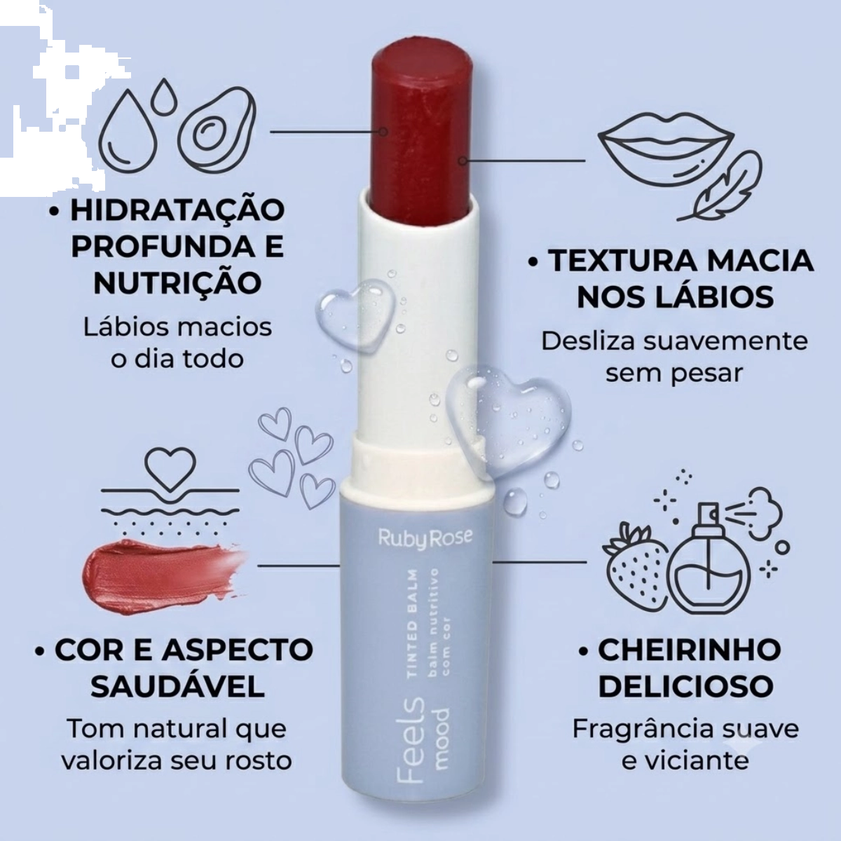 BALM LABIAL TINTED HIDRATANTE RUBY ROSE FEELS MOOD RED BALM LABIAL TINTED HIDRATANTE RUBY ROSE FEELS MOOD RED
