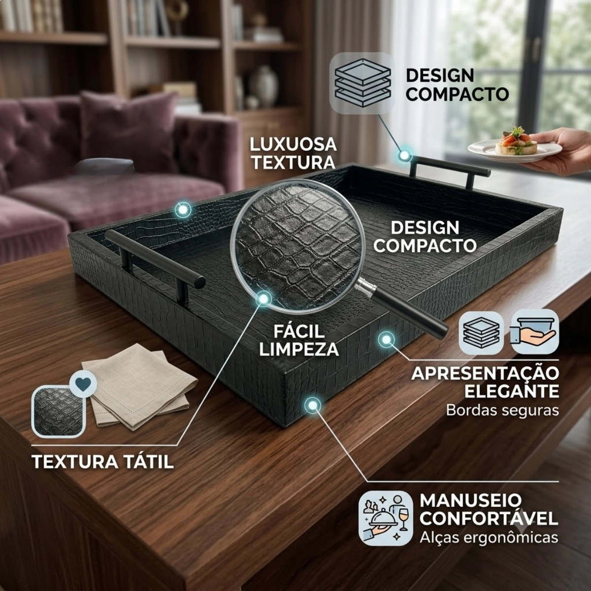Bandeja com Alca Metal 47,5x36x7,5cm