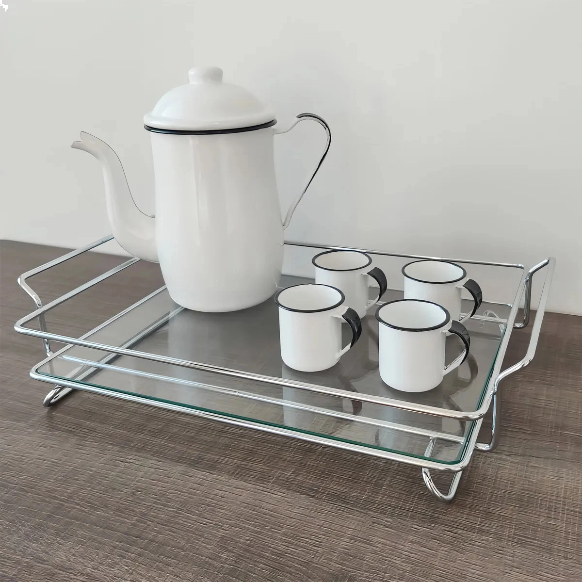 BANDEJA DE VIDRO RETANGULAR ARAMADA DECORATIVA CROMADO