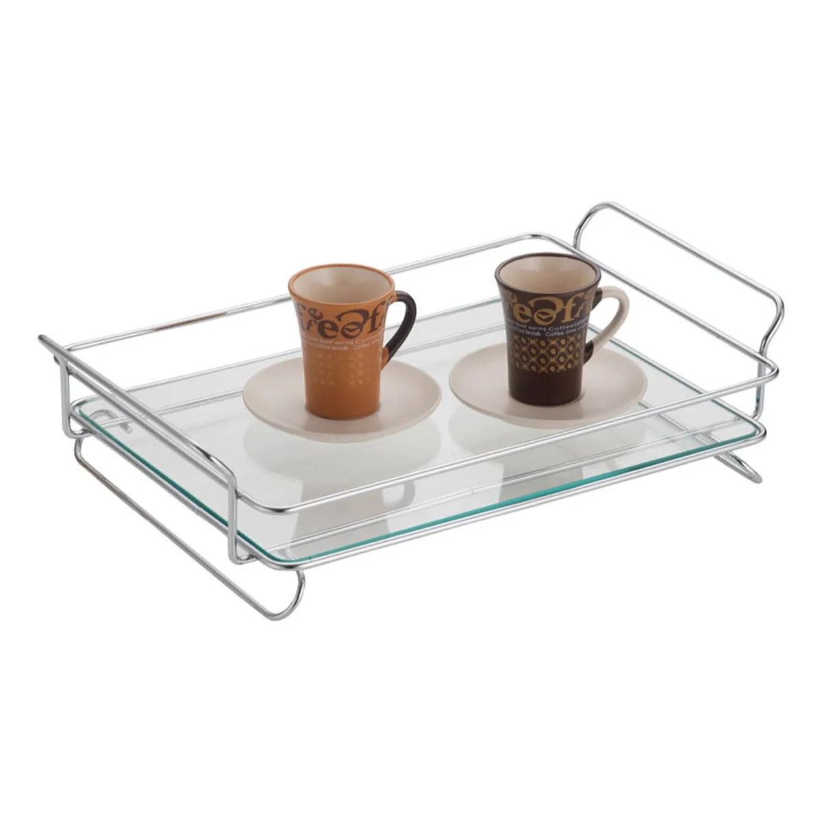 BANDEJA DE VIDRO RETANGULAR ARAMADA DECORATIVA CROMADO