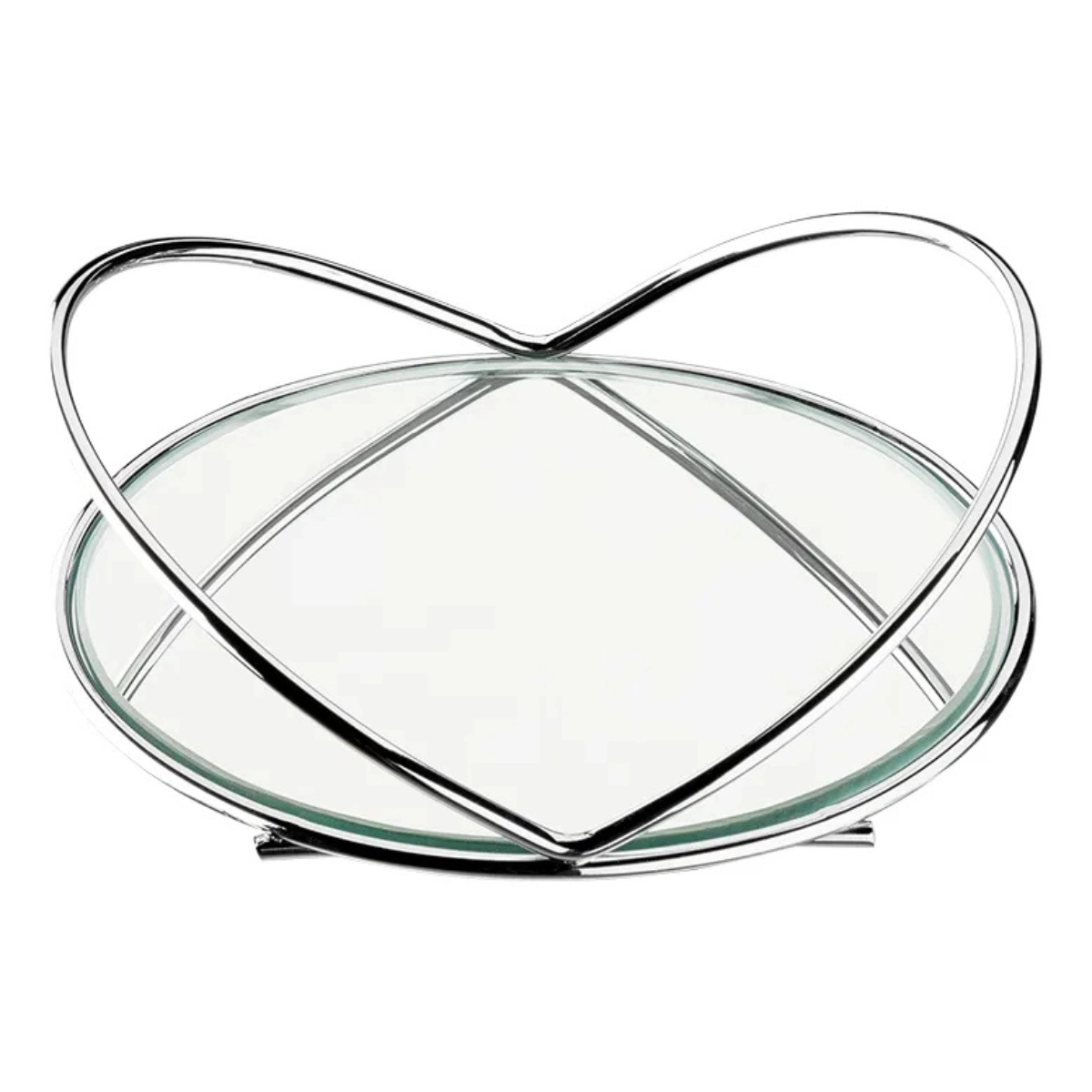 BANDEJA DECORATIVA ARAMADA REDONDA 15CM COM ESPELHO CROMADA