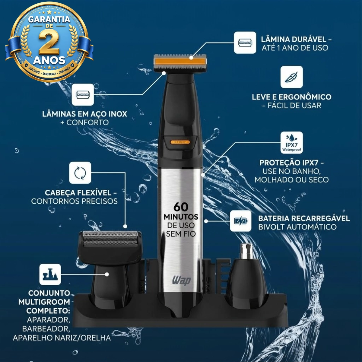 BARBEADOR ELETRICO APARADOR DE PELOS WAP WSH08 A PROVA DAGUA BARBEADOR ELETRICO APARADOR DE PELOS WAP WSH08 A PROVA DAGUA