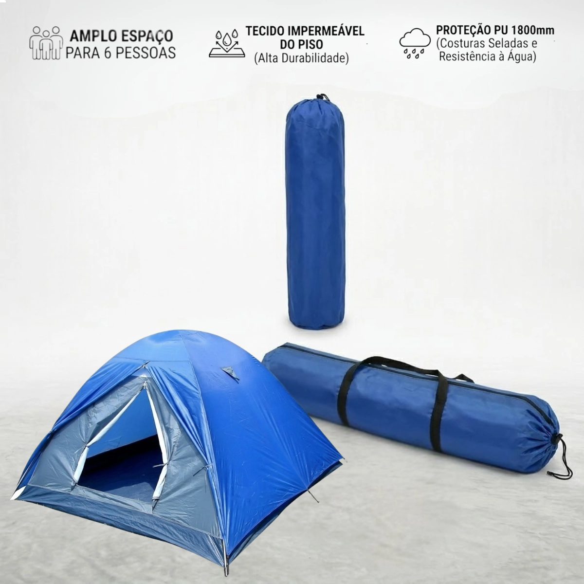 BARRACA DE ACAMPAMENTO FOX NAUTIKA 6 PESSOAS AZUL 1800MM IMPERMEÁVEL COM TELA MOSQUITEIRO