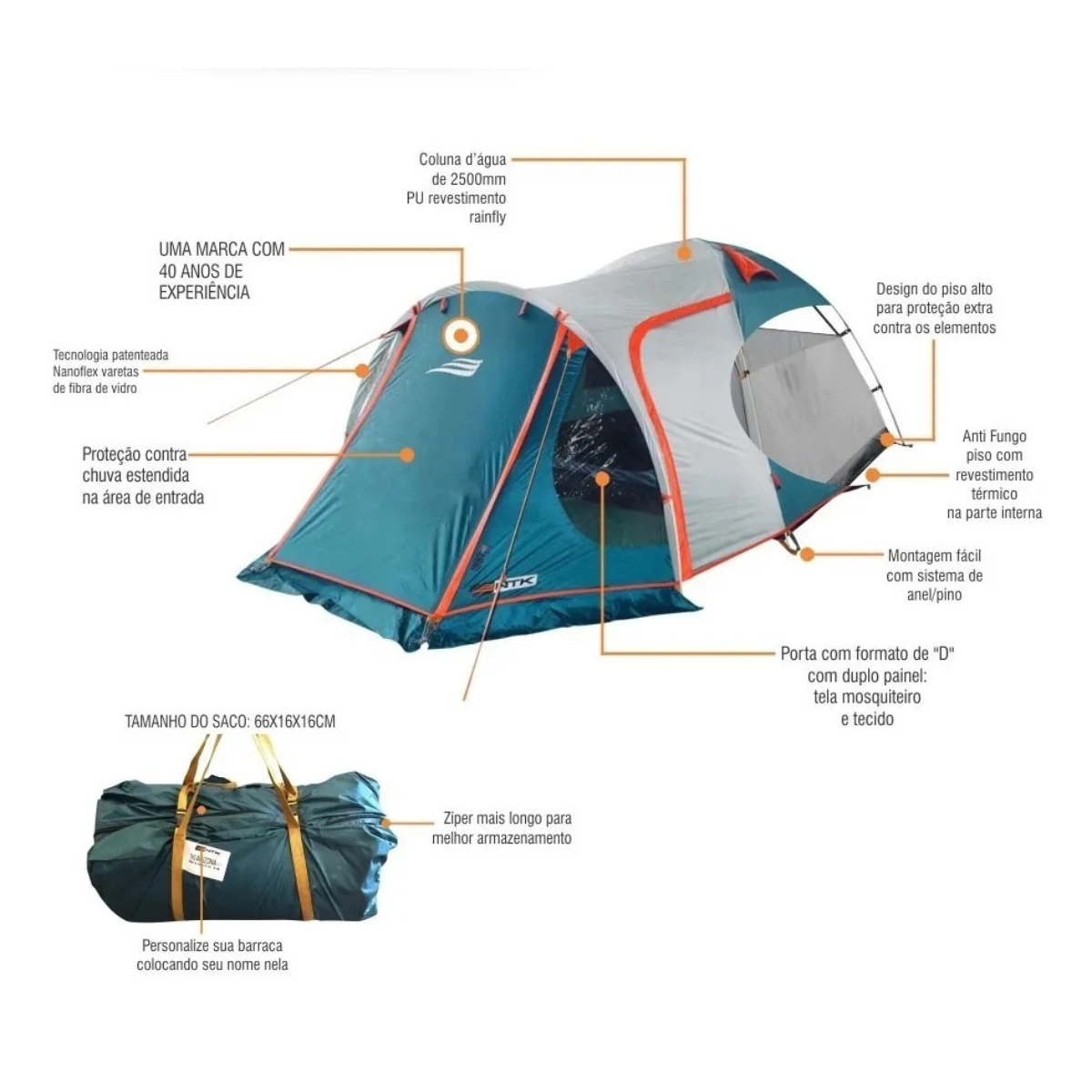 Barraca de Acampamento Indy Gt 6 Pessoas Verde 2500mm Impermeável com Avance Frontal e Varanda Barraca de Acampamento Indy Gt 6 Pessoas Verde 2500mm Impermeável com Avance Frontal e Varanda
