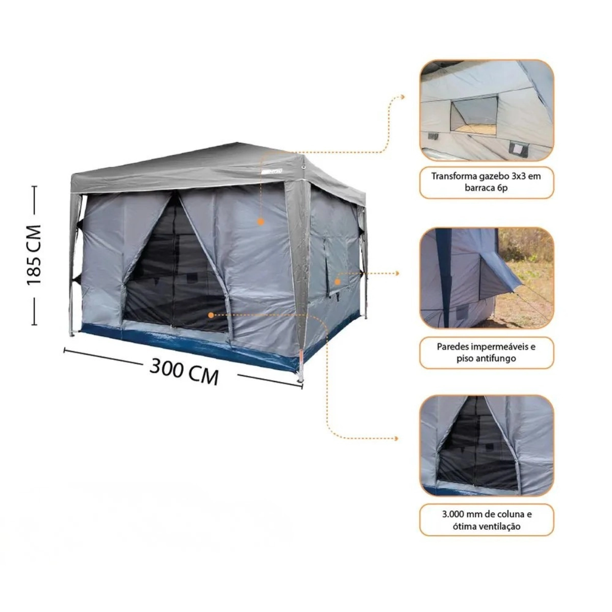 BARRACA PARA GAZEBO TRANSFORM NAUTIKA 3X3 COM PISO ANTIFUNGOS