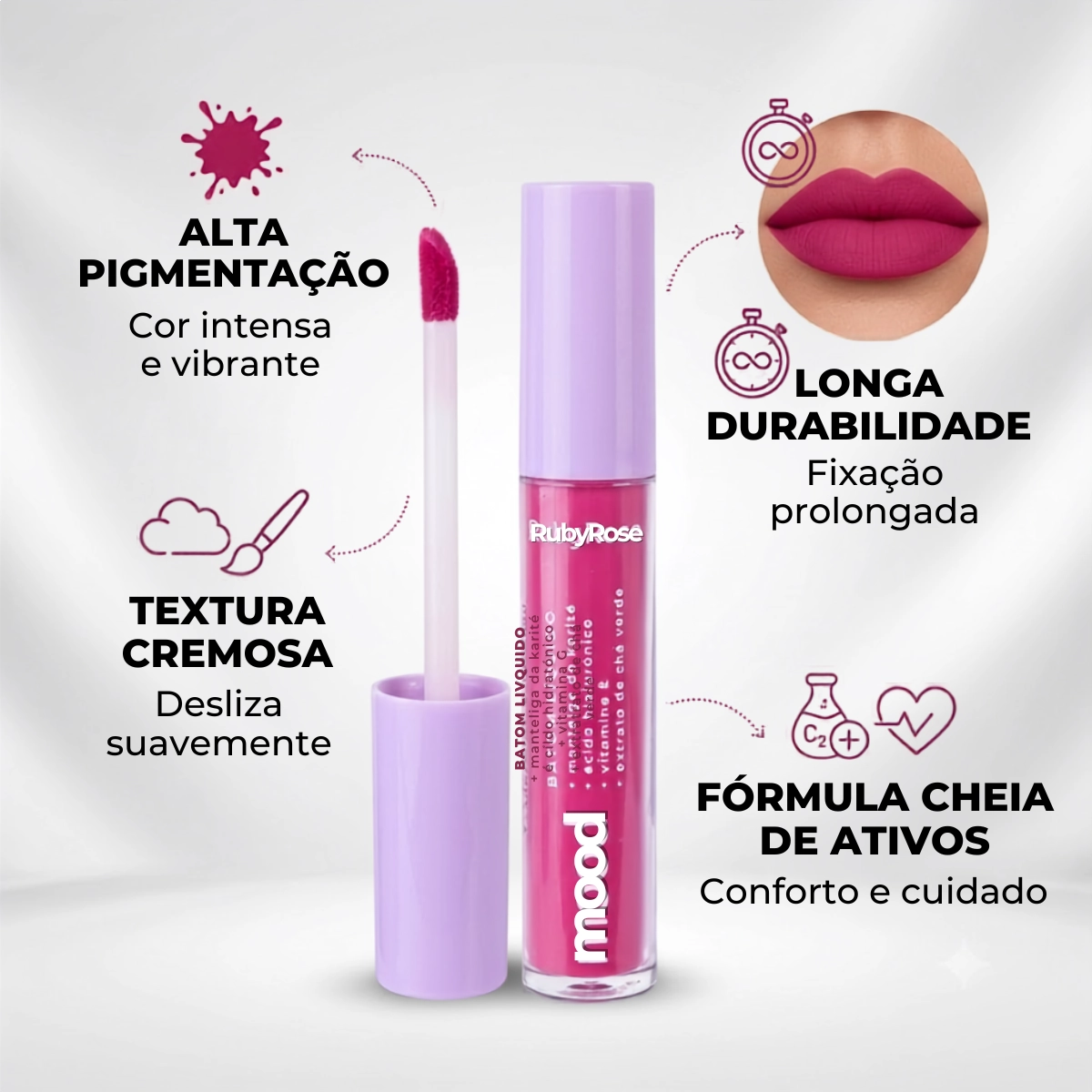 BATOM LIQUIDO RUBY ROSE MOOD ROMANCE MATTE LONGA DURACAO BATOM LIQUIDO RUBY ROSE MOOD ROMANCE MATTE LONGA DURACAO