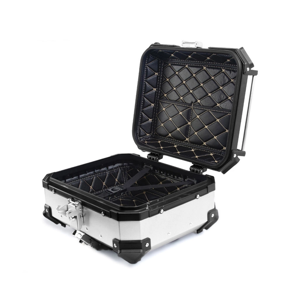 Bau de Moto Traseiro 22 Litros Universal Aliminio Anti-roubo Prata