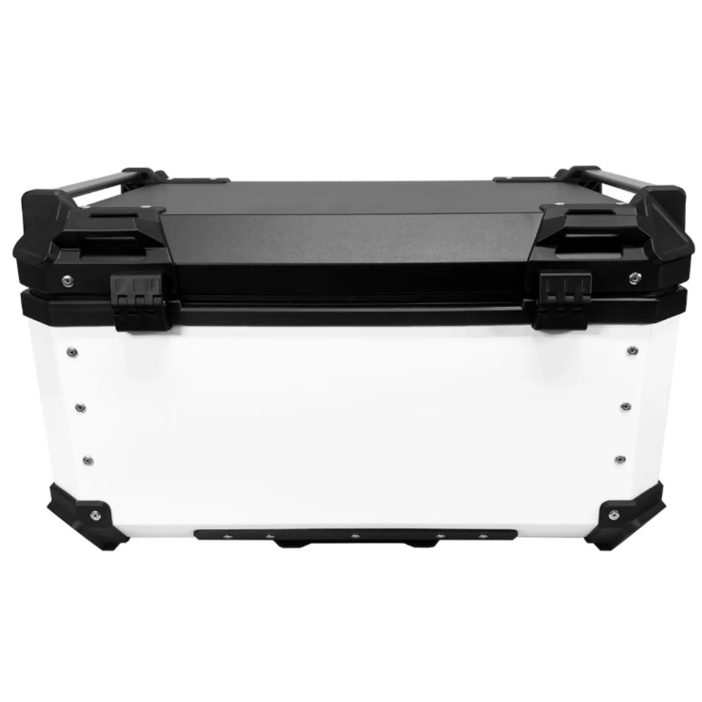 BAU TRASEIRO DE MOTO ALUMINIO 60 L T-X TRONOS BRANCO E PRETO