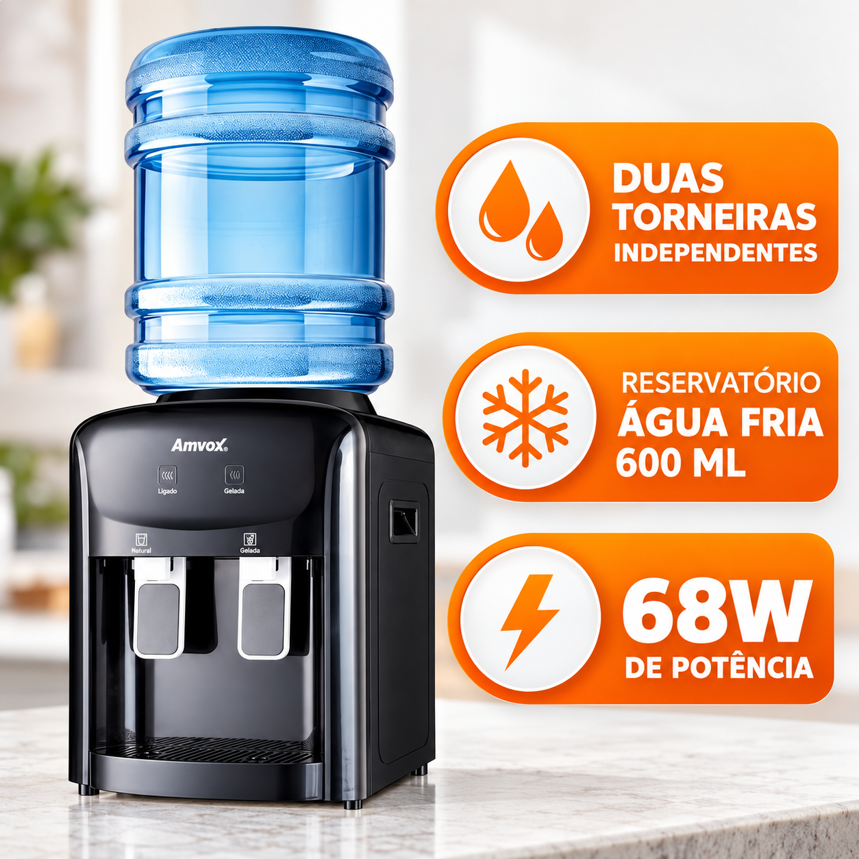 BEBEDOURO AMVOX ABB 240 NEW BLACK BIVOLT ÁGUA GELADA E NATURAL PRETO BEBEDOURO AMVOX ABB 240 NEW BLACK BIVOLT ÁGUA GELADA E NATURAL PRETO