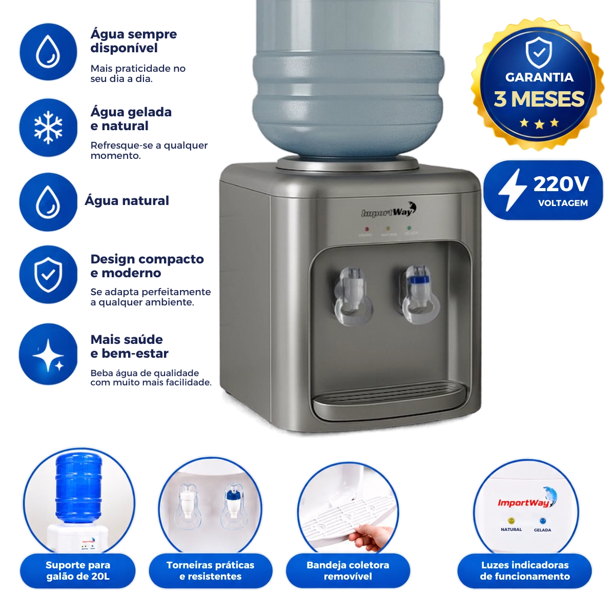 BEBEDOURO DE ÁGUA REFRIGERADO IMPORTWAY IWBAR PRATA 220V