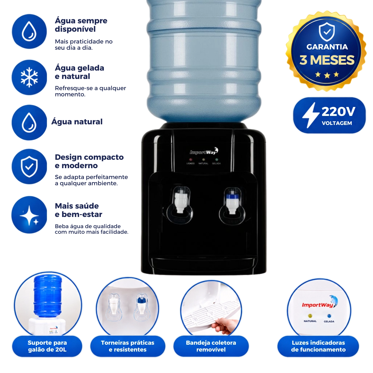 BEBEDOURO DE ÁGUA REFRIGERADO IMPORTWAY IWBAR PRETO 220V