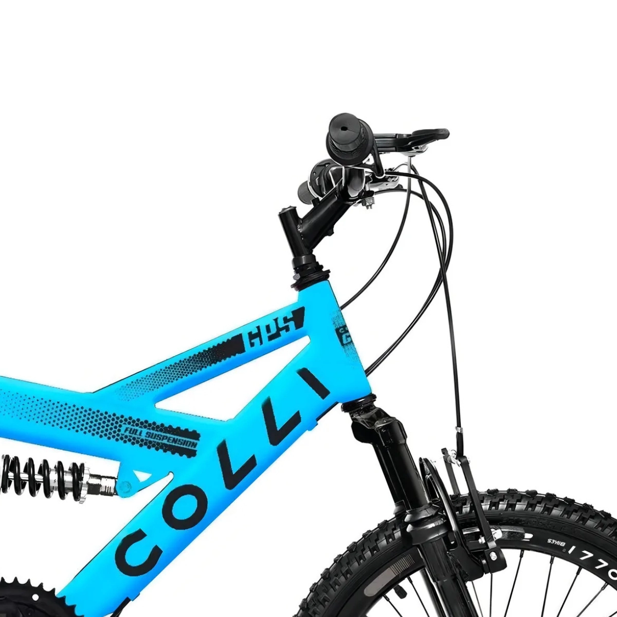 BICICLETA ARO 20 COLLI GPS V-BRAKE SUSPENSÃO FULL AZUL CHAMPANHE 15