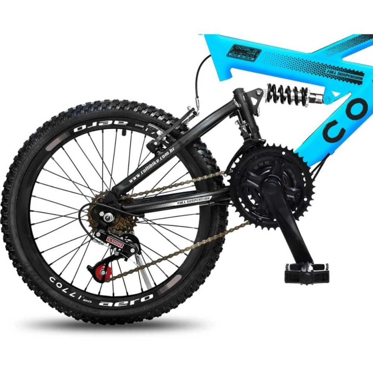 BICICLETA ARO 20 COLLI GPS V-BRAKE SUSPENSÃO FULL AZUL CHAMPANHE 15