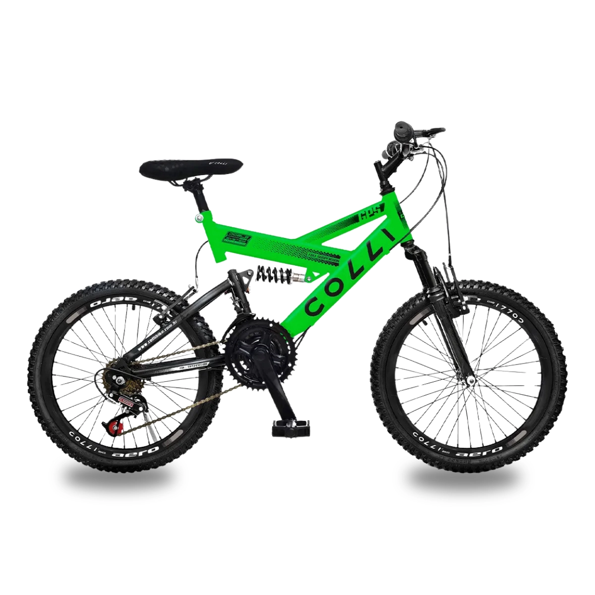 BICICLETA ARO 20 COLLI GPS V-BRAKE SUSPENSÃO FULL VERDE NEON 15