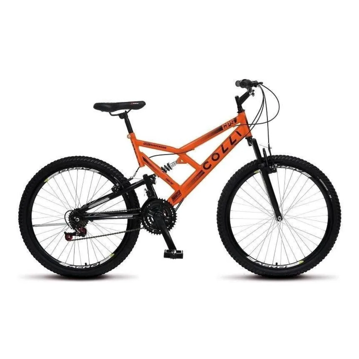 BICICLETA ARO 26 COLLI GPS V-BRAKE SUSPENSÃO FULL LARANJA NEON 18
