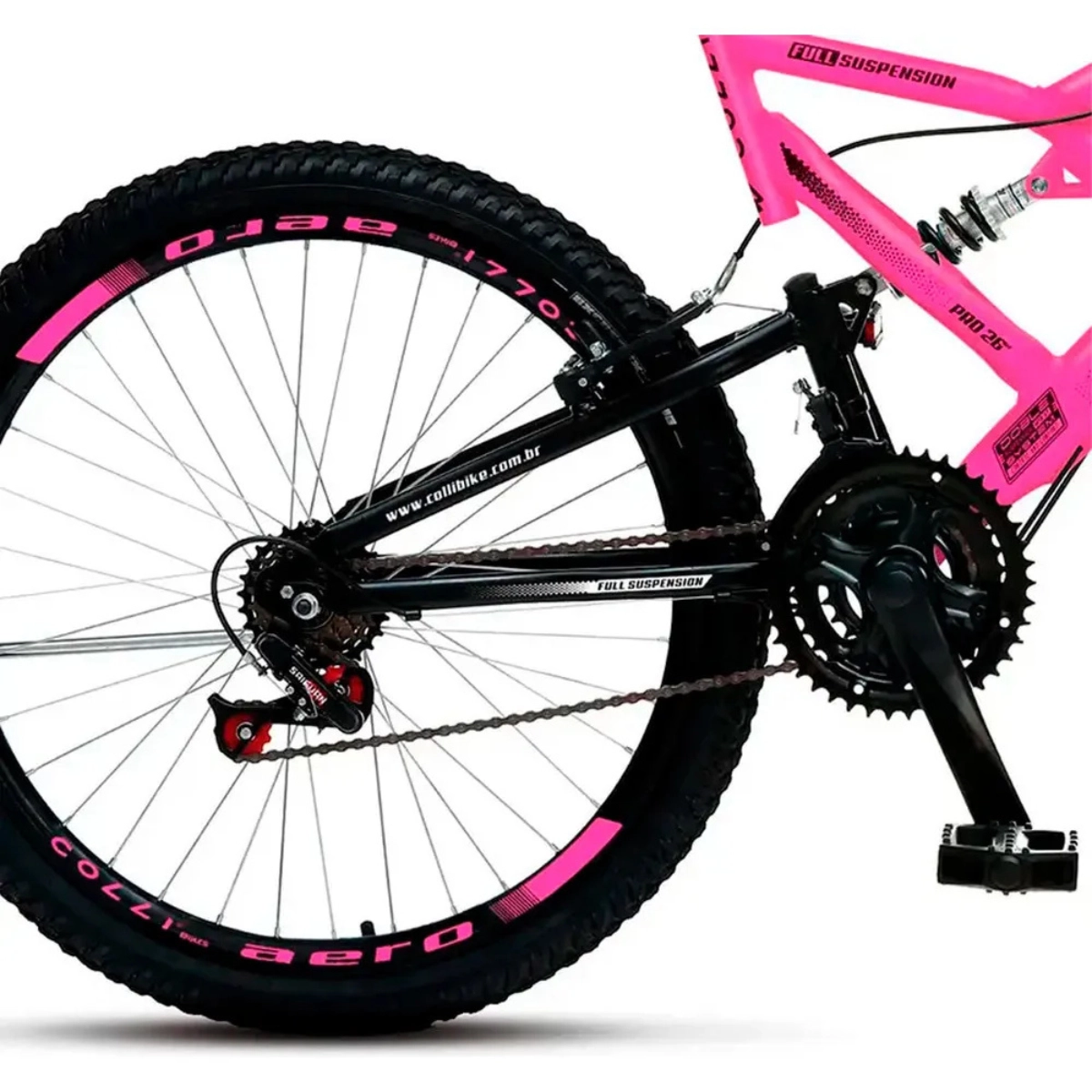 BICICLETA ARO 26 COLLI GPS V-BRAKE SUSPENSÃO FULL ROSA NEON 18 BICICLETA ARO 26 COLLI GPS V-BRAKE SUSPENSÃO FULL ROSA NEON 18