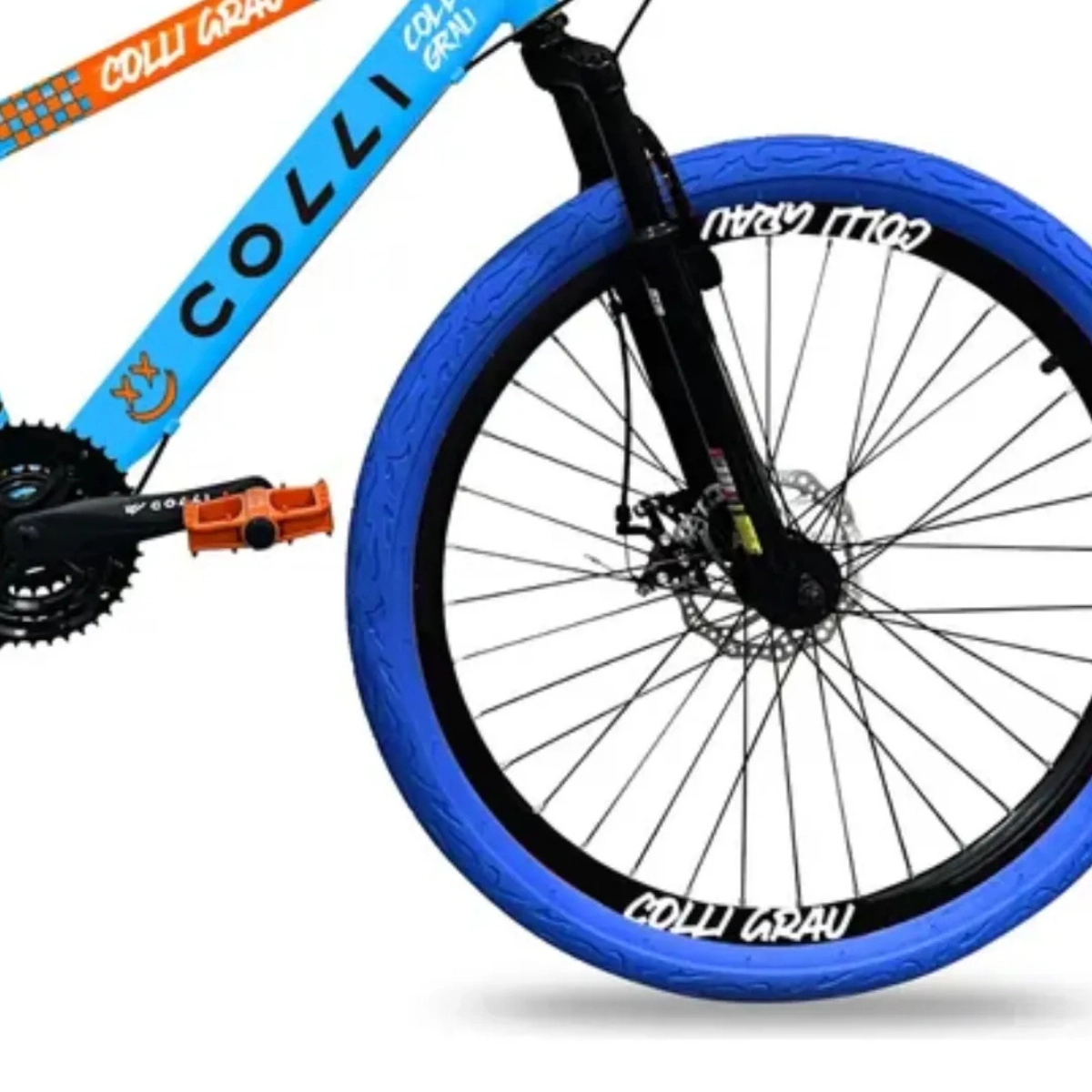 BICICLETA GRAU ARO 26 FREIOS A DISCO 21 VELOCIDADES COLLI AZUL CHAMPANHE