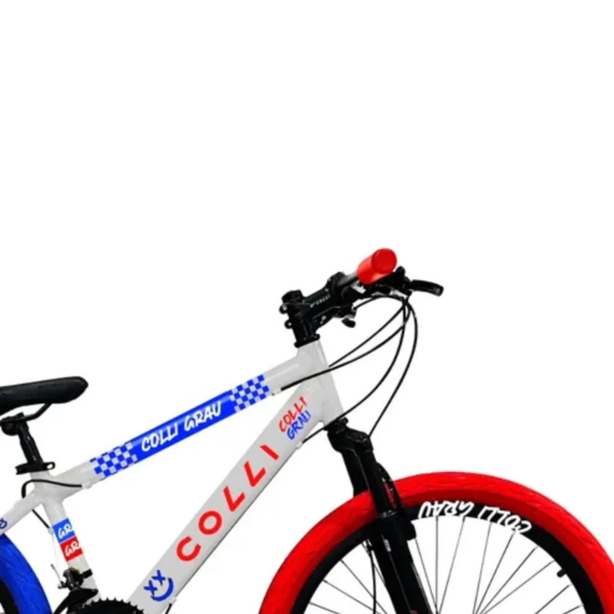 BICICLETA GRAU ARO 26 FREIOS A DISCO 21VEL COLLI BRANCO COM VERMELHO/AZUL