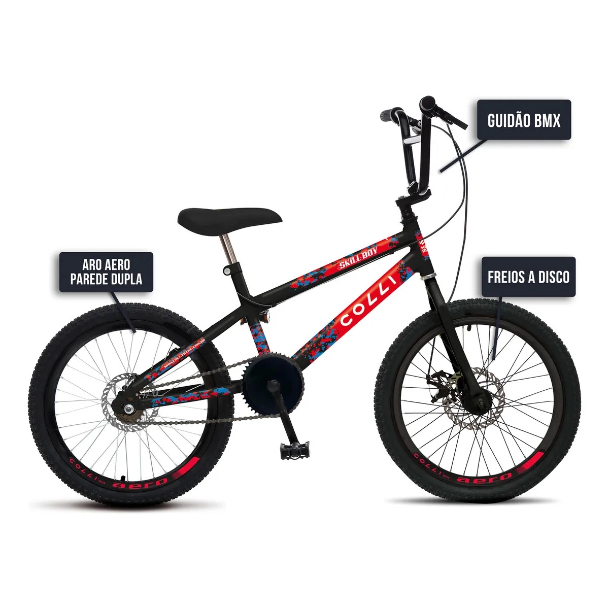 BICICLETA INFANTIL COLLI SKILL BOY ARO 20 COM FREIO A DISCO PRETO FOSCO BICICLETA INFANTIL COLLI SKILL BOY ARO 20 COM FREIO A DISCO PRETO FOSCO
