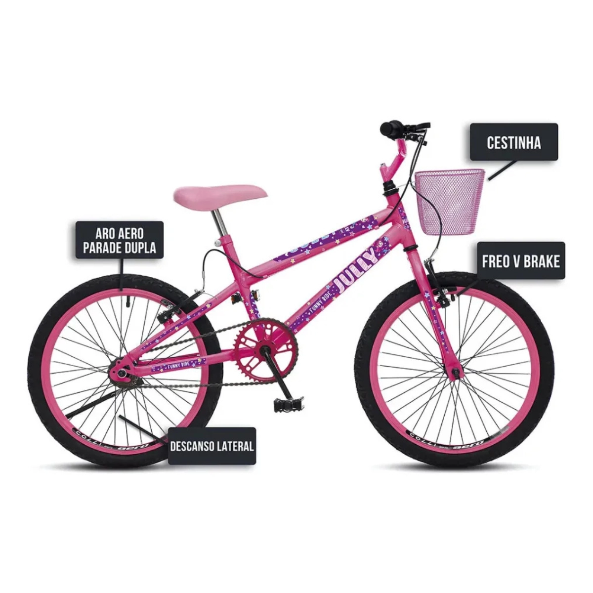 BICICLETA PASSEIO COLLI BIKE JULLY ARO 20 ROSA NEON COM CESTO BICICLETA PASSEIO COLLI BIKE JULLY ARO 20 ROSA NEON COM CESTO