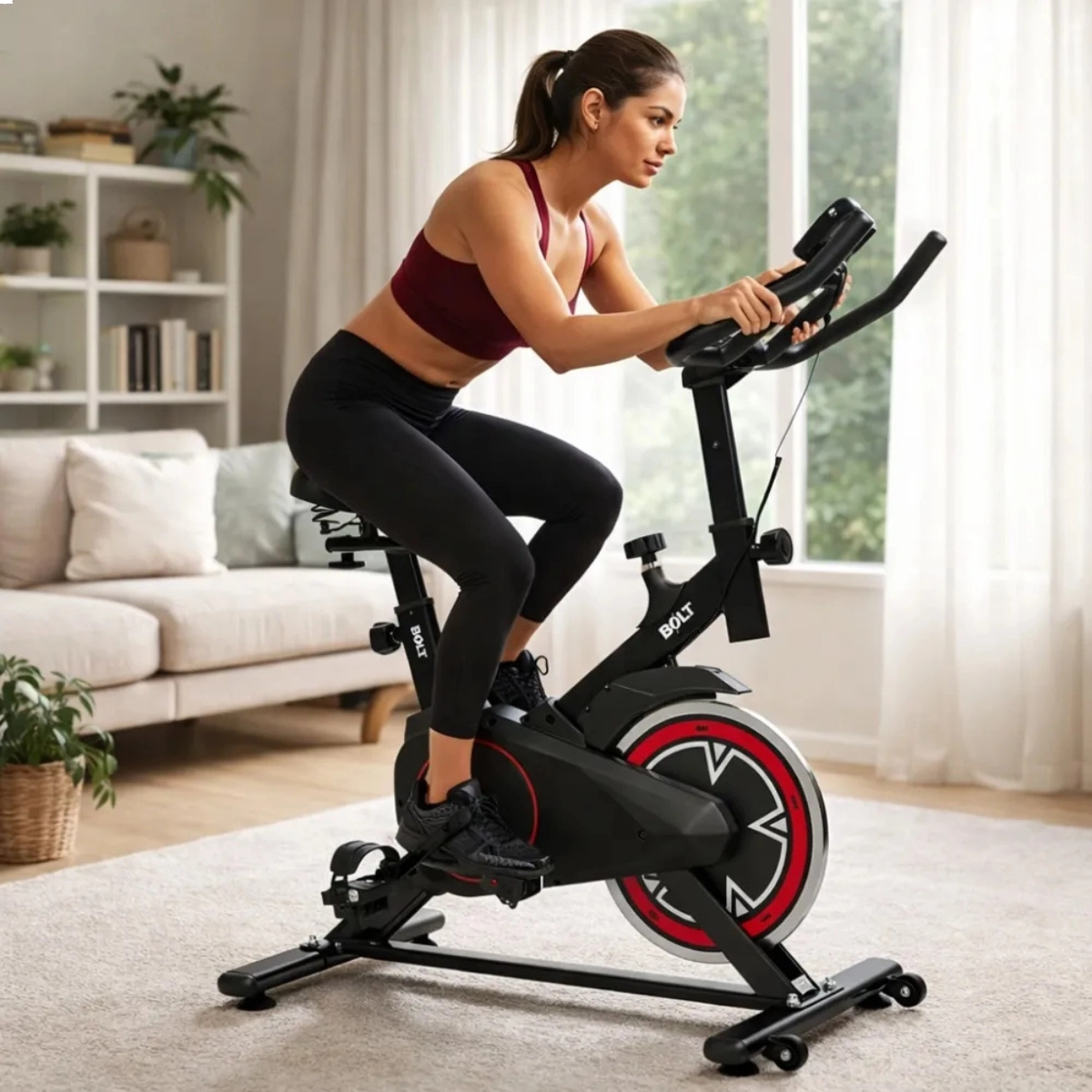 BICICLETA SPINNING BOLT F1 COM MONITOR E AJUSTES PRETO E VERMELHO BICICLETA SPINNING BOLT F1 COM MONITOR E AJUSTES PRETO E VERMELHO