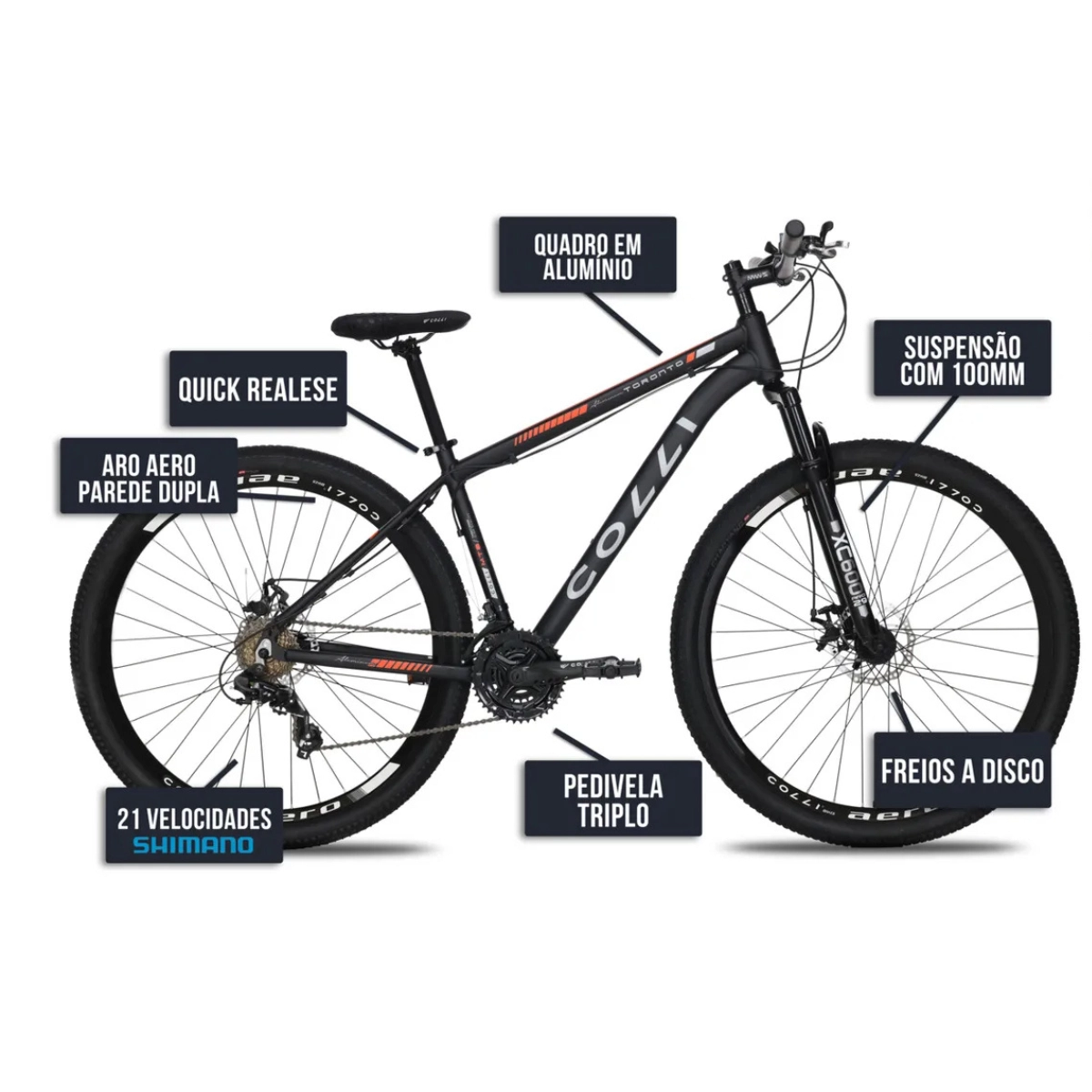 BICICLETA TORONTO ALUMINIO PRETO/LARANJA QUADRO 17 ARO 29 COLLI BICICLETA TORONTO ALUMINIO PRETO/LARANJA QUADRO 17 ARO 29 COLLI