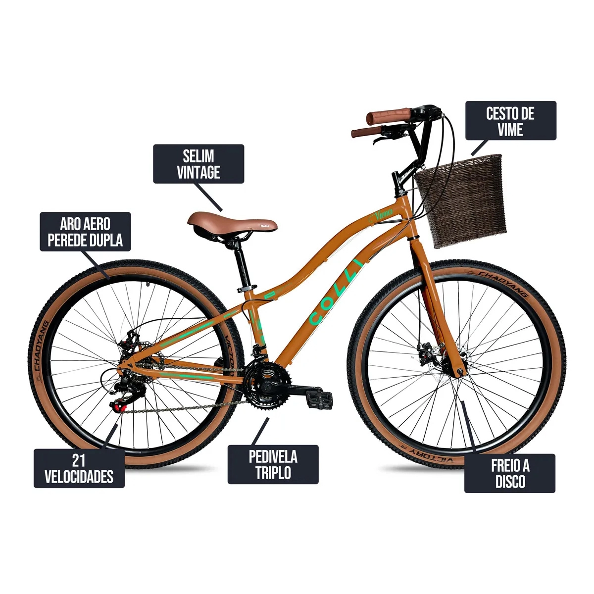 BICICLETA VIENA ARO 29 FREIO DISCO 21V COM CESTÃO COLLI COR BRONZE BICICLETA VIENA ARO 29 FREIO DISCO 21V COM CESTÃO COLLI COR BRONZE