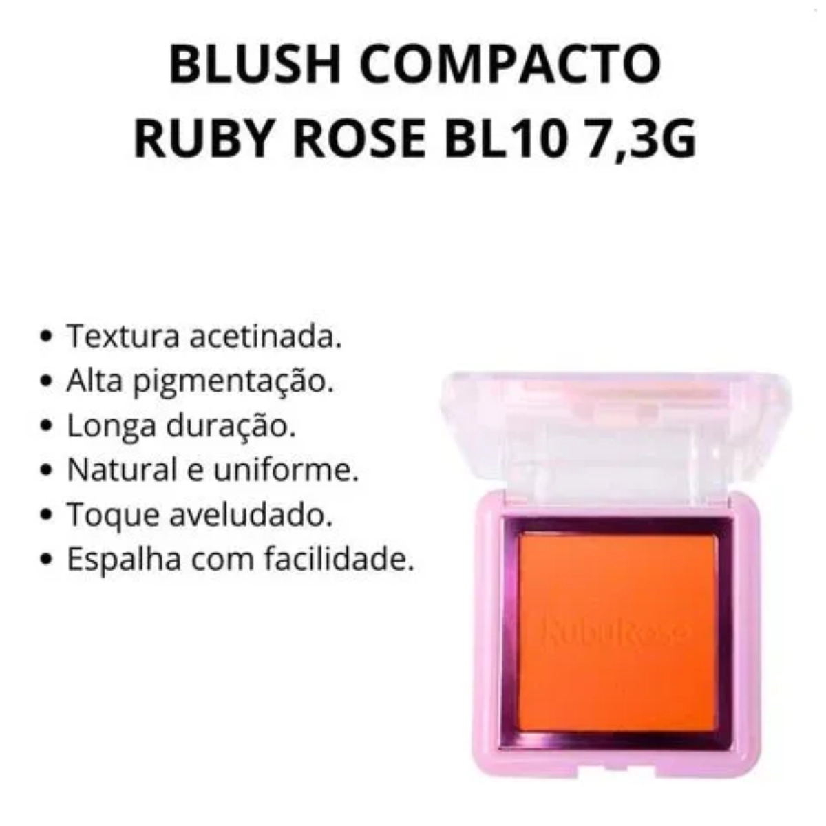 BLUSH COMPACTO RUBY ROSE TEXTURA ACETINADA BL10 7,3G