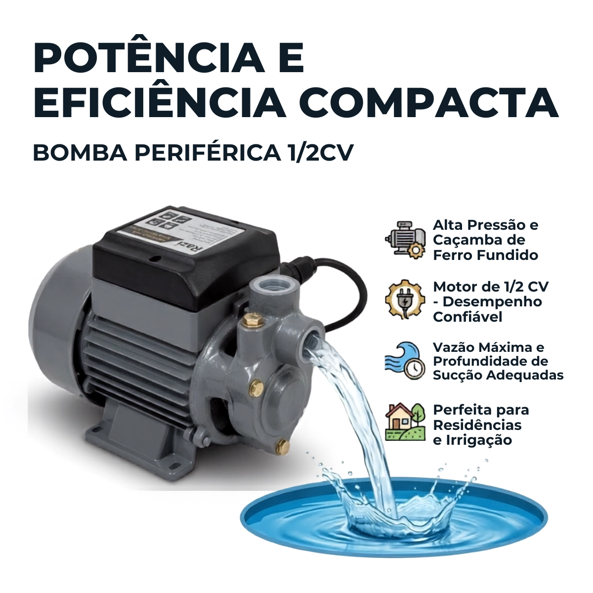 BOMBA PERIFÉRICA 1/2CV RZ-BP375/M1 RAZI 127V BOMBA PERIFÉRICA 1/2CV RZ-BP375/M1 RAZI 127V
