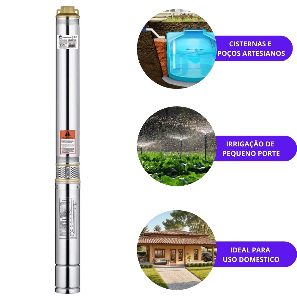 Bomba submersível centrifuga para água 3QJD 2/7 1/3 hp mono 220V Lepono