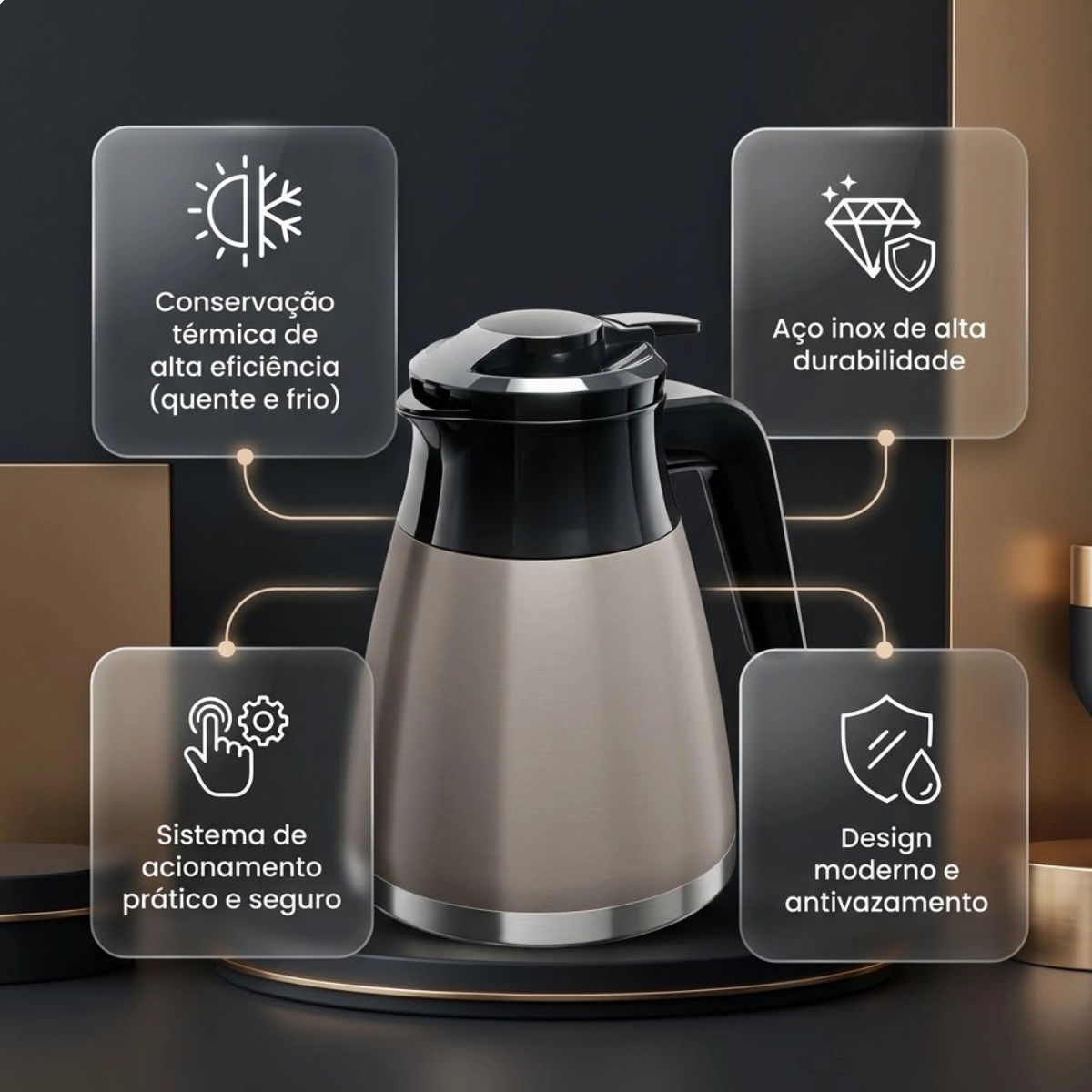 BULE TERMICO COM TOUCH DIGITAL 1,3L EURO HOME CINZA ATE 24H GELADO BULE TERMICO COM TOUCH DIGITAL 1,3L EURO HOME CINZA ATE 24H GELADO