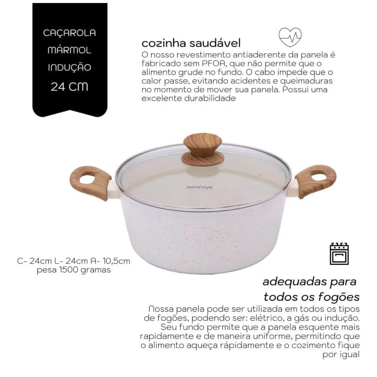 CAÇAROLA MIMO STYLE COOK MÁRMOL 20CM INDUÇÃO FUNDO TRIPLO