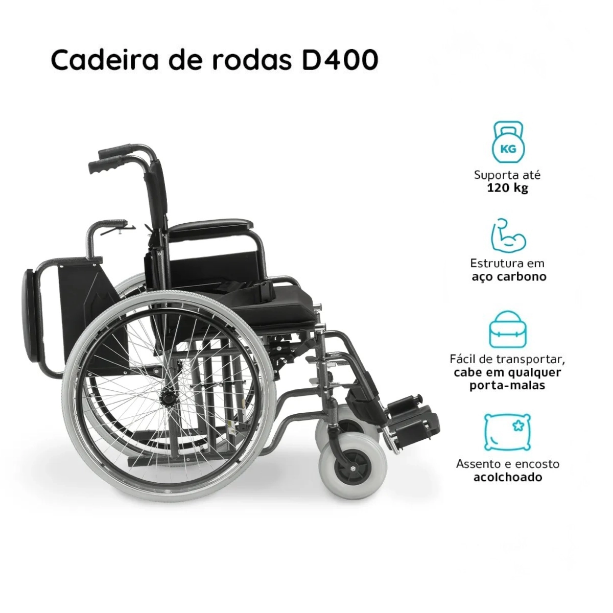 CADEIRA DE RODAS ACOLCHOADA DELLAMED D400 T48 AÇO DOBRAVEL ATE 120KG