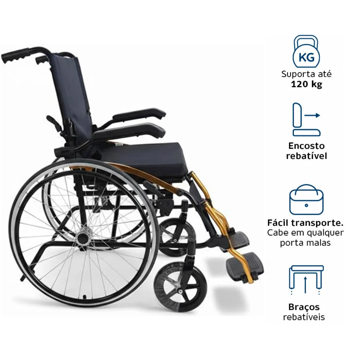 CADEIRA DE RODAS ACOLCHOADA DELLAMED D600 T44 AÇO DOBRAVEL ATE 120KG