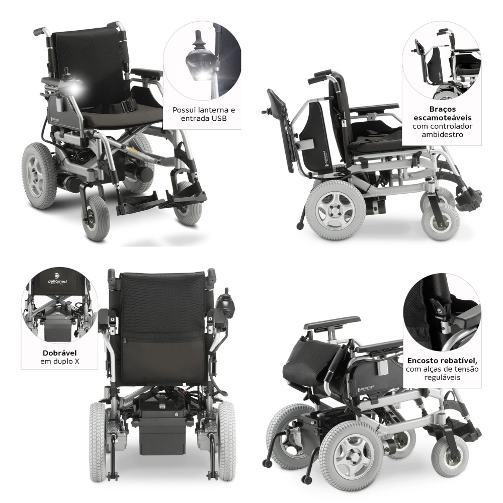 Cadeira De Rodas Motorizada Dobrável Modelo D1000 - Dellamed Cor Preto