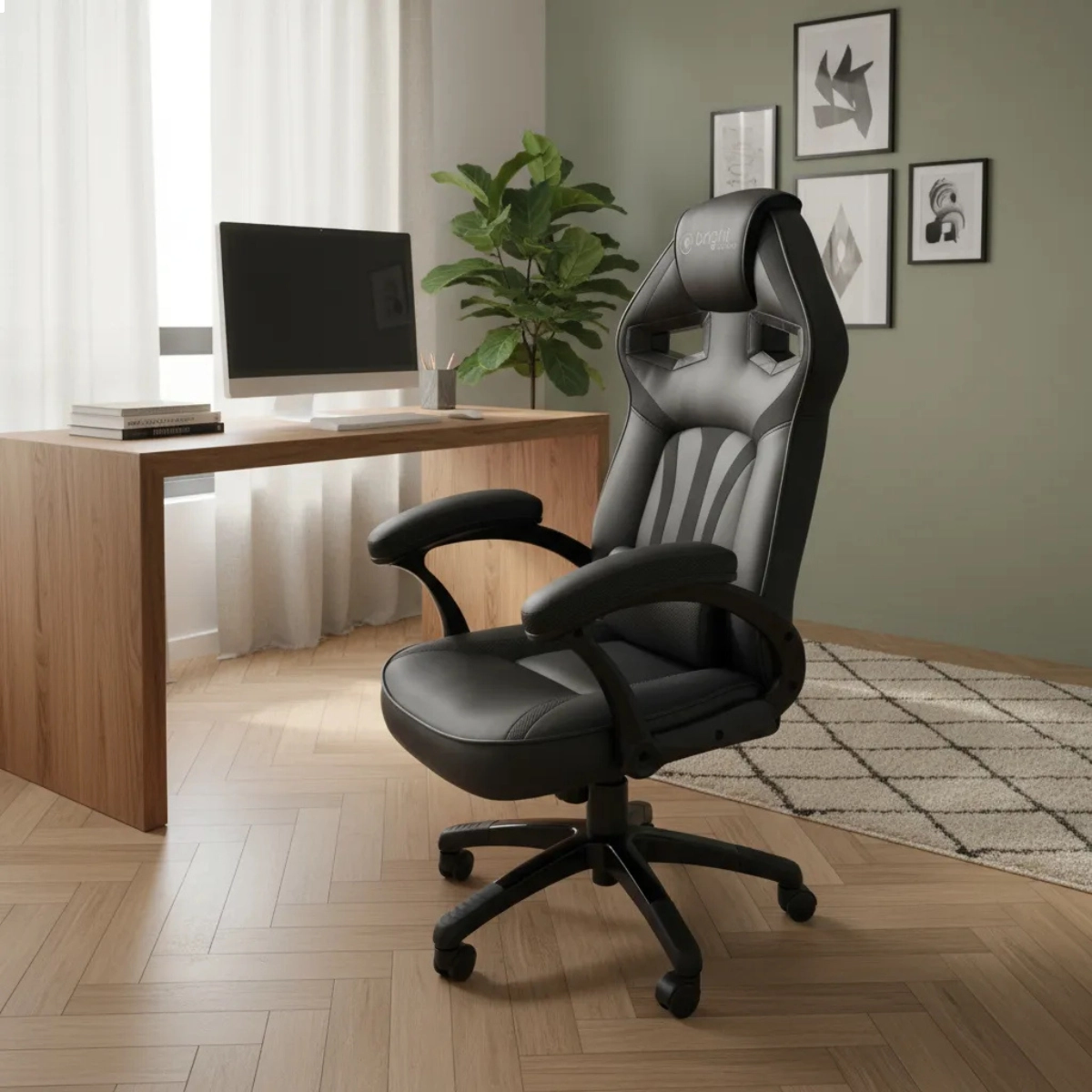 CADEIRA GAMER GRANDE BRIGHT PRETA COURO SINTETICO COM ALTURA AJUSTAVEL 